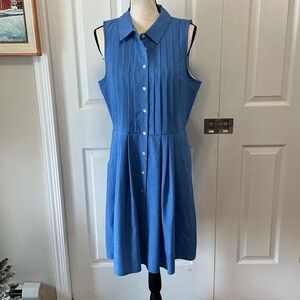 Meredith Banzhoff NYC sleeveless pleated blue dress